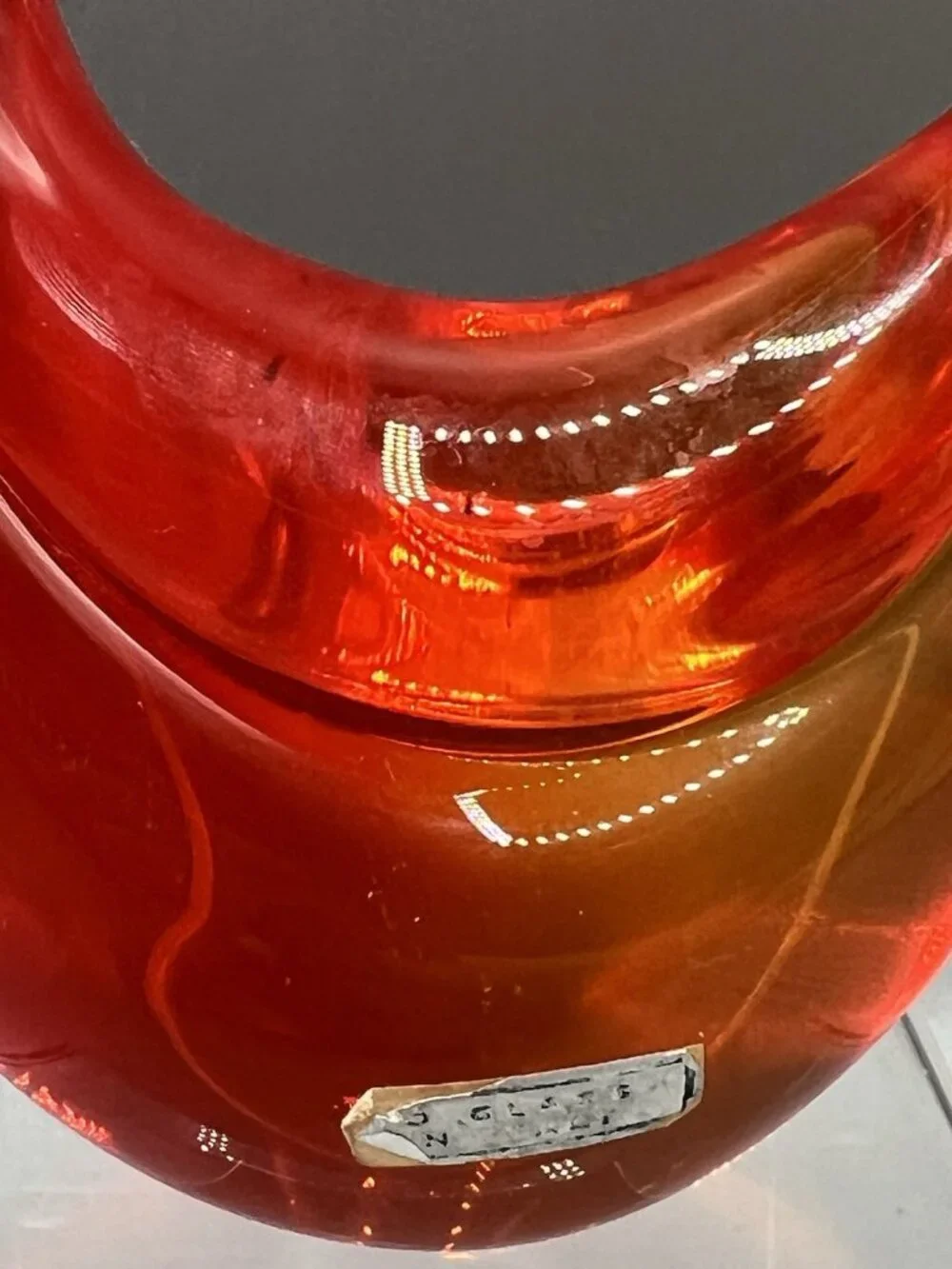 Murano Red Orange Glass Swan w/ Gold Bill Vtg Figurine 9.5 in Long Necked Italy